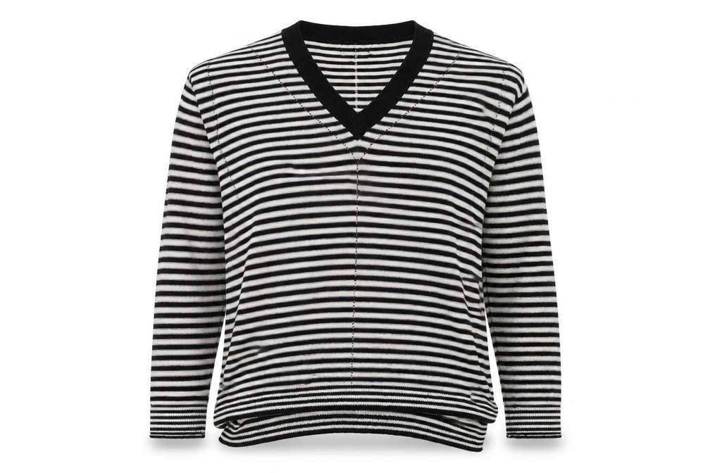 NEXT Womens Black V-Neck Striped Viscose Pullover Jumper Size 10