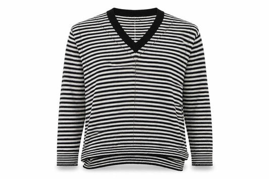 Next Womens Black V-Neck Striped Viscose Pullover Jumper Size 10