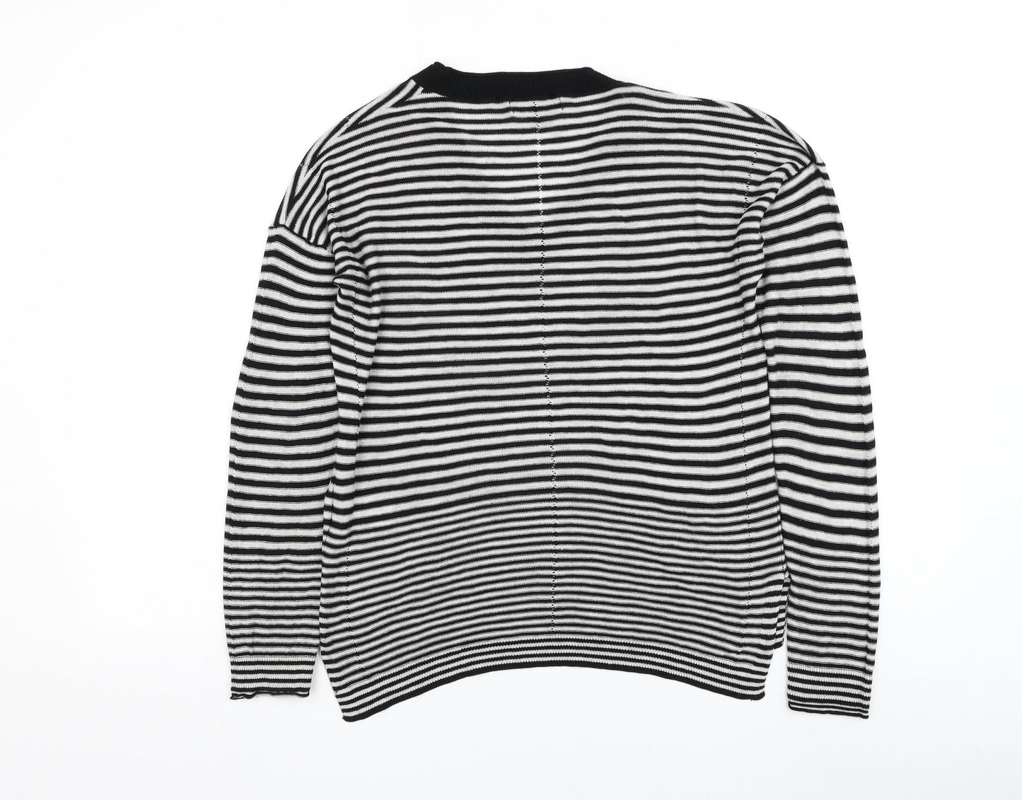 NEXT Womens Black V-Neck Striped Viscose Pullover Jumper Size 10