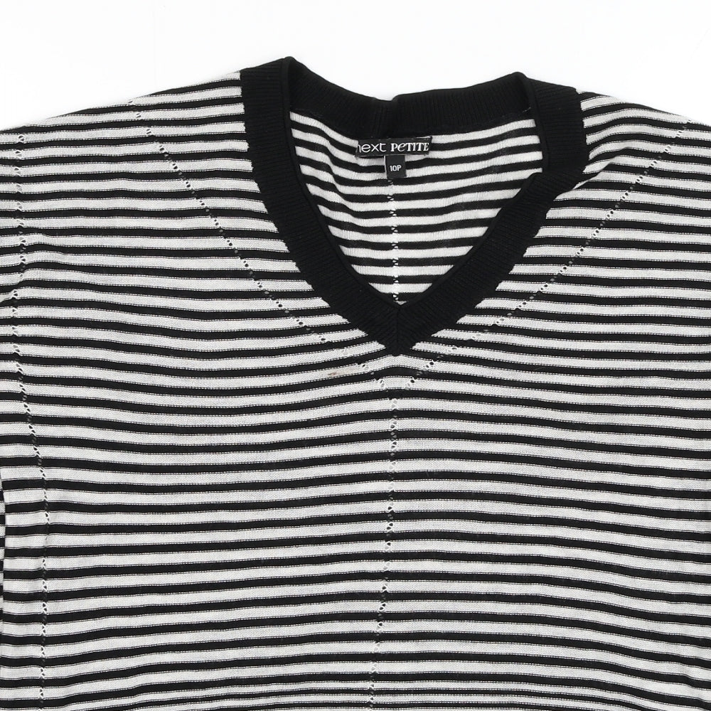 NEXT Womens Black V-Neck Striped Viscose Pullover Jumper Size 10