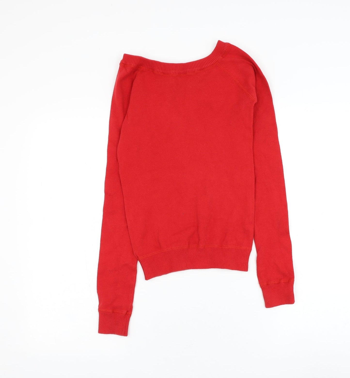 Mew Womens Red Round Neck Cotton Pullover Jumper Size S