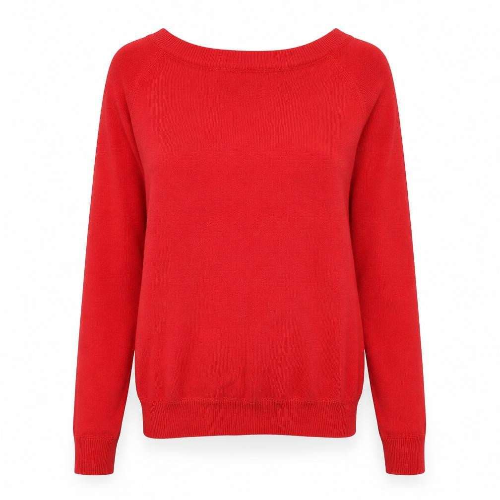 Mew Womens Red Round Neck Cotton Pullover Jumper Size S