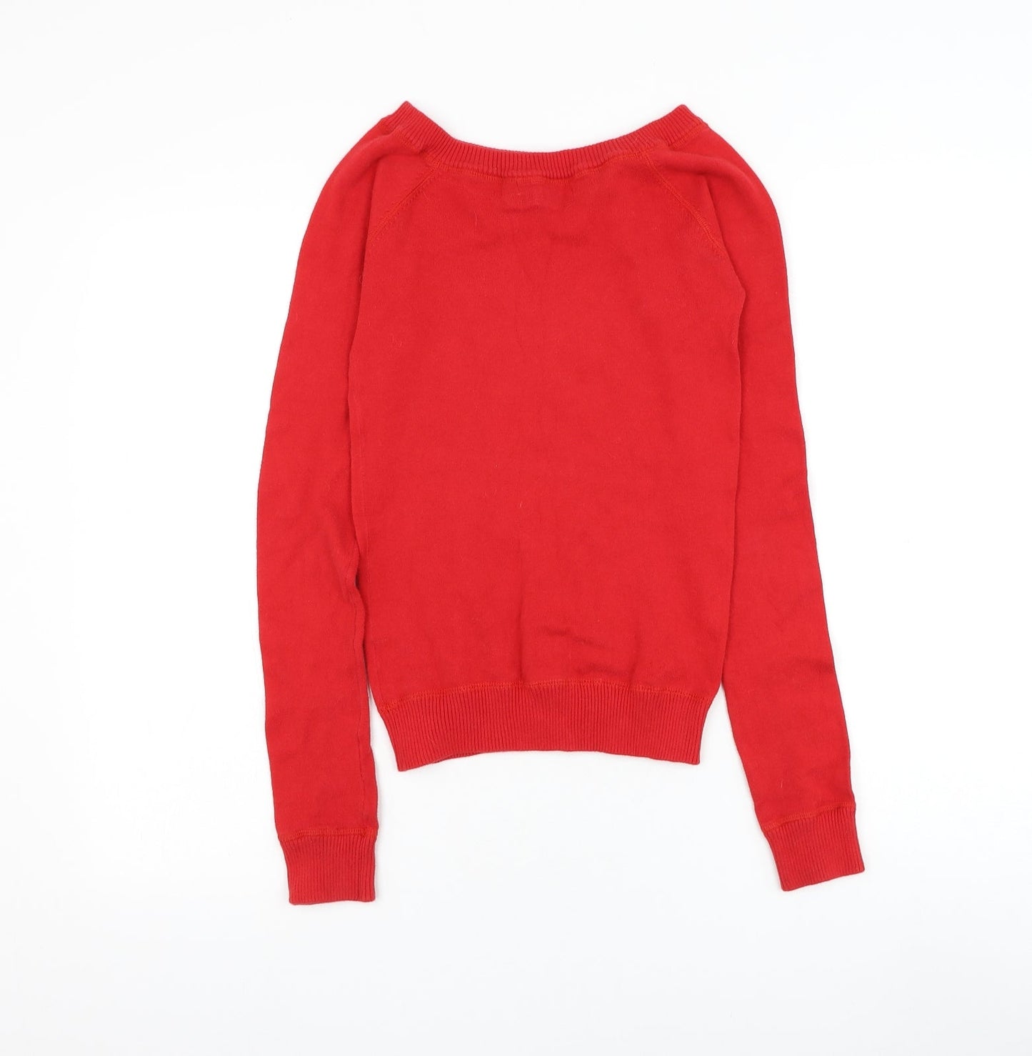 Mew Womens Red Round Neck Cotton Pullover Jumper Size S