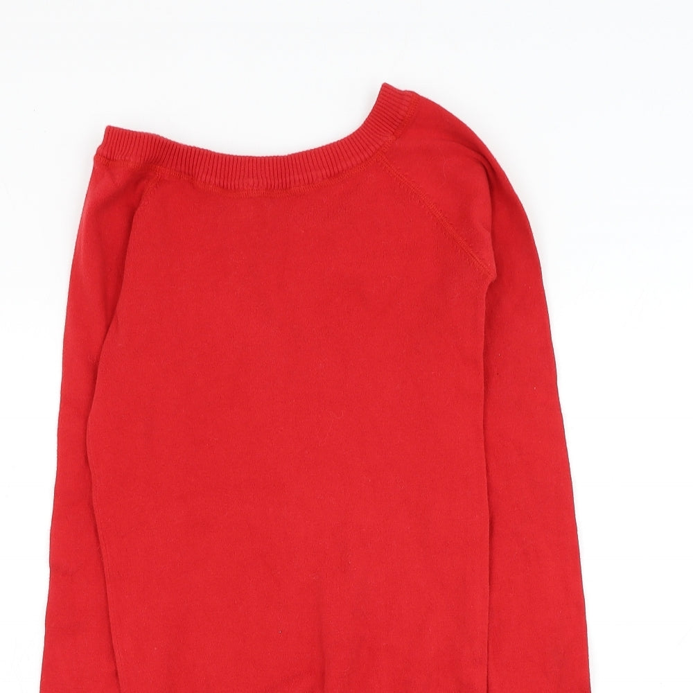 Mew Womens Red Round Neck Cotton Pullover Jumper Size S