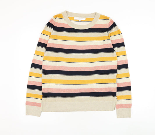 NEXT Womens Gold Round Neck Striped Polyester Pullover Jumper Size 8
