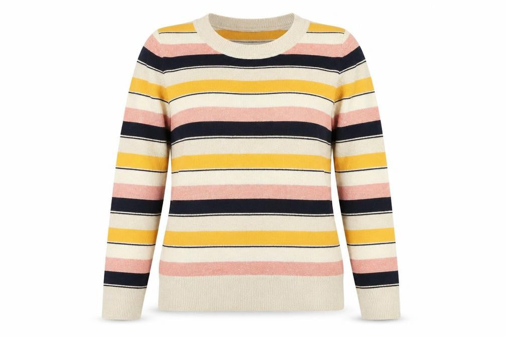 NEXT Womens Gold Round Neck Striped Polyester Pullover Jumper Size 8