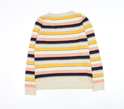 Next Womens Gold Round Neck Striped Polyester Pullover Jumper Size 8