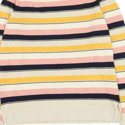 Next Womens Gold Round Neck Striped Polyester Pullover Jumper Size 8
