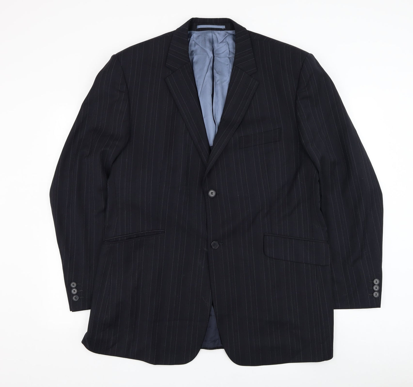 Karl Jackson Mens Black Striped Wool Jacket Suit Jacket Size 44