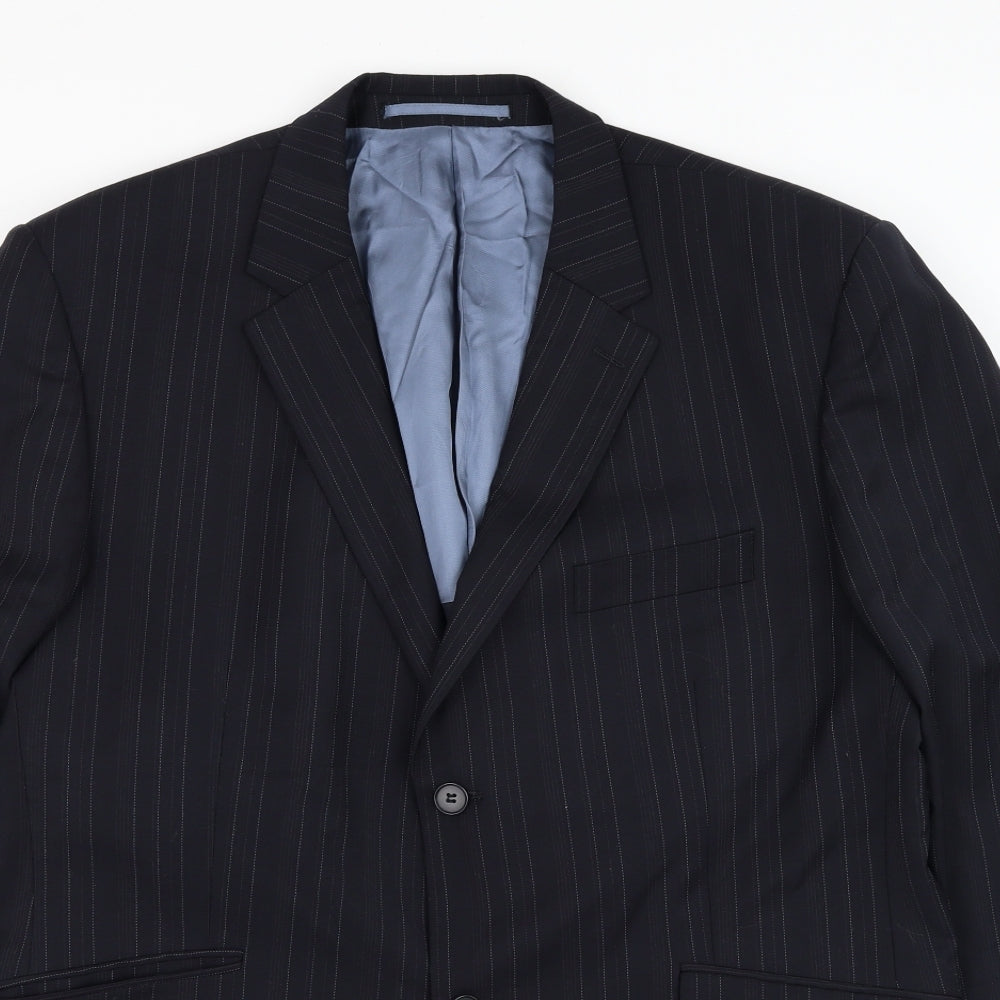 Karl Jackson Mens Black Striped Wool Jacket Suit Jacket Size 44