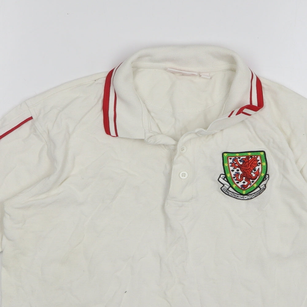 Wales FA Boys White Cotton Basic Polo Size XL Collared - Wales
