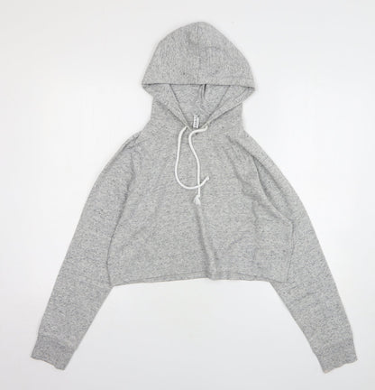 H&M Womens Grey Cotton Pullover Hoodie Size S - Cropped
