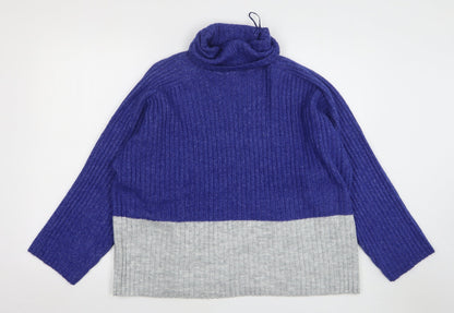 Preloved F&F Womens Blue Roll Neck Polyester Pullover Jumper Size M - Front