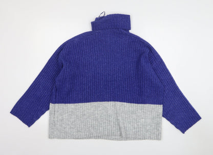Preloved F&F Womens Blue Roll Neck Polyester Pullover Jumper Size M - Back