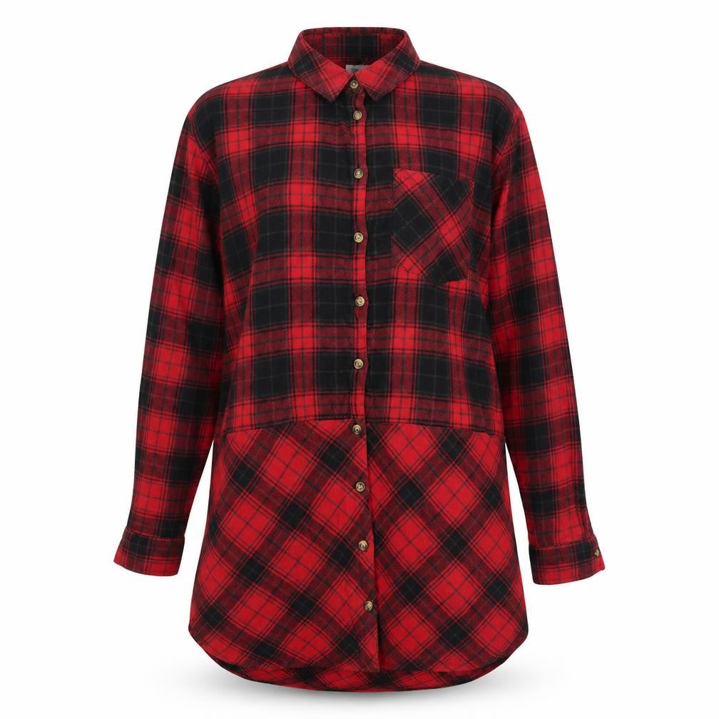 H&M Womens Red Plaid Cotton Shirt Dress Size 6 Collared