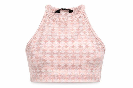 New Look Womens Pink Geometric Polyester Cropped Tank Size 8 Round Neck