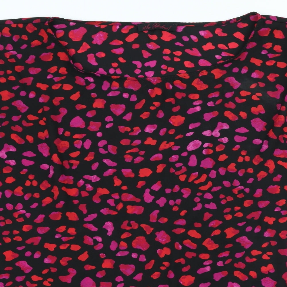 So Fabulous Womens Black Geometric Polyester Basic Blouse Size 22 Round Neck