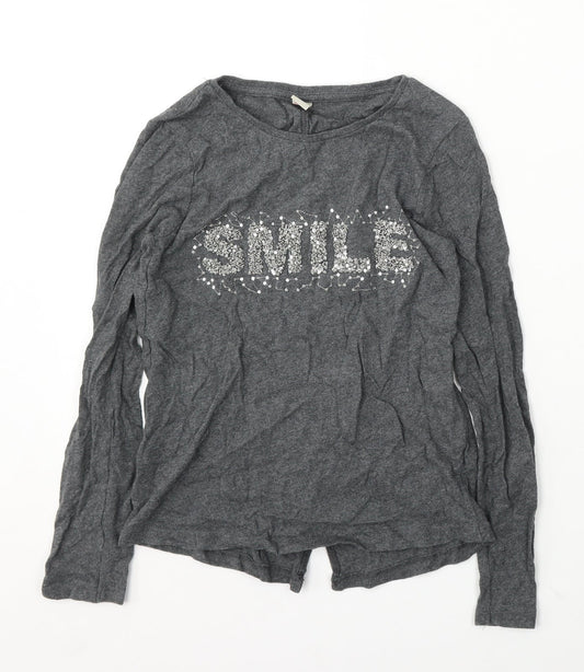 TU Girls Grey Cotton Basic T-Shirt Size 10 Years Round Neck - smile