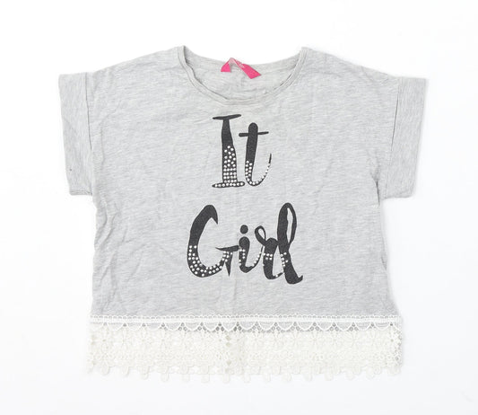 Young Dimension Girls Grey Cotton Basic T-Shirt Size 12 Years Round Neck - it girl