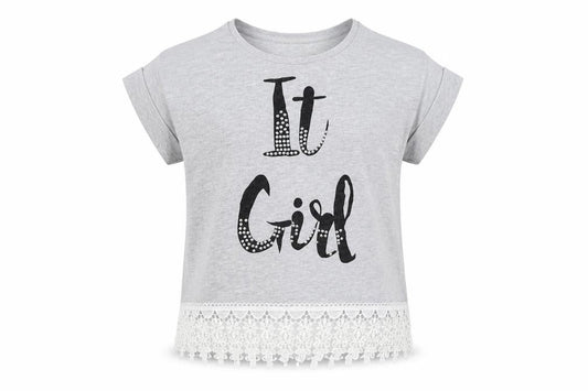 Young Dimension Girls Grey Cotton Basic T-Shirt Size 12 Years Round Neck - it girl