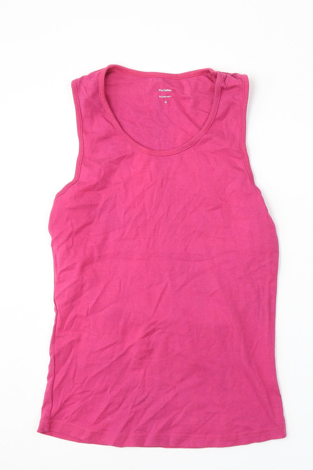 Pure Cotton Womens Pink Cotton Basic Tank Size 16 Round Neck