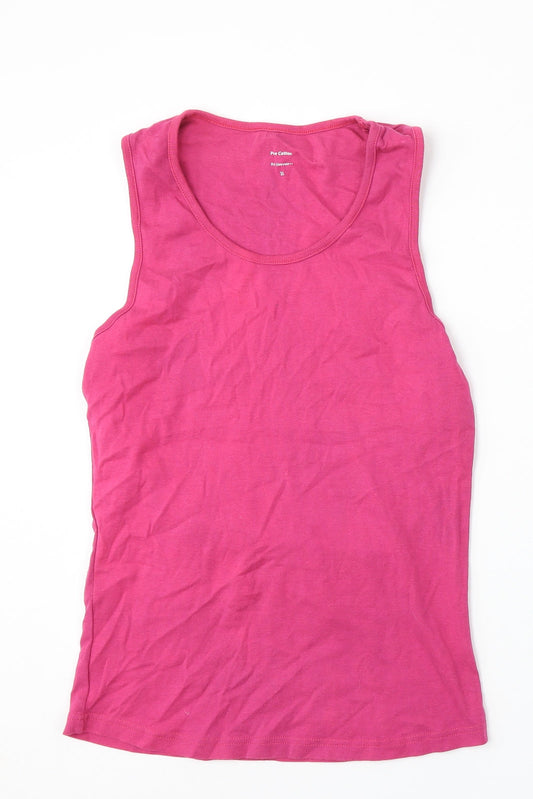 Pure Cotton Womens Pink Cotton Basic Tank Size 16 Round Neck