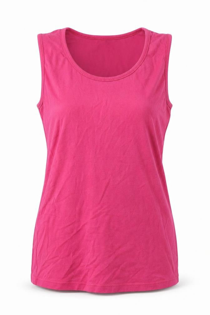 Pure Cotton Womens Pink Cotton Basic Tank Size 16 Round Neck