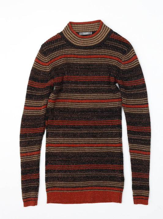 South Womens Multicoloured Round Neck Striped Acrylic Pullover Jumper Size 8