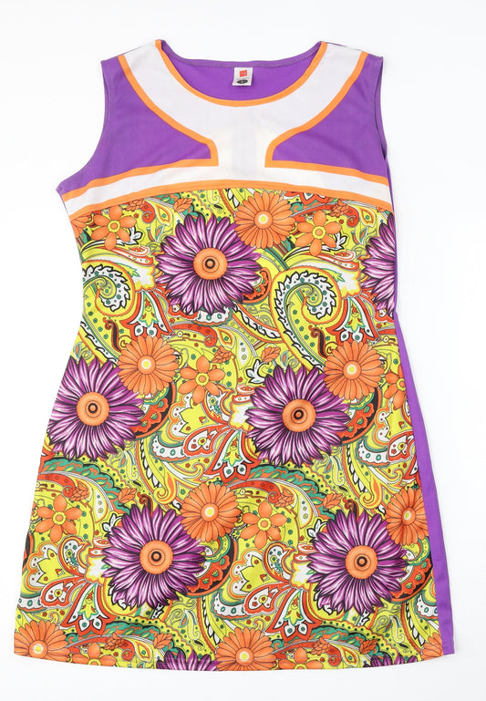 Smiffys Womens Purple Geometric Polyester Sheath Size L Round Neck - Peace