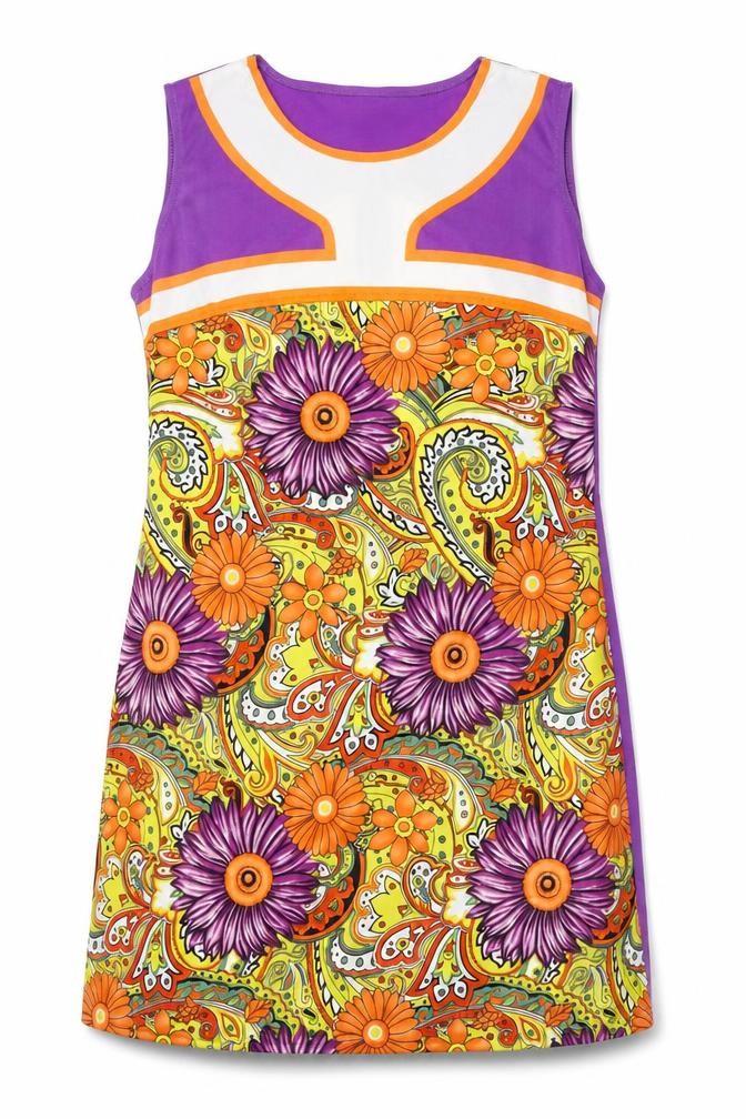 Smiffys Womens Purple Geometric Polyester Sheath Size L Round Neck - Peace