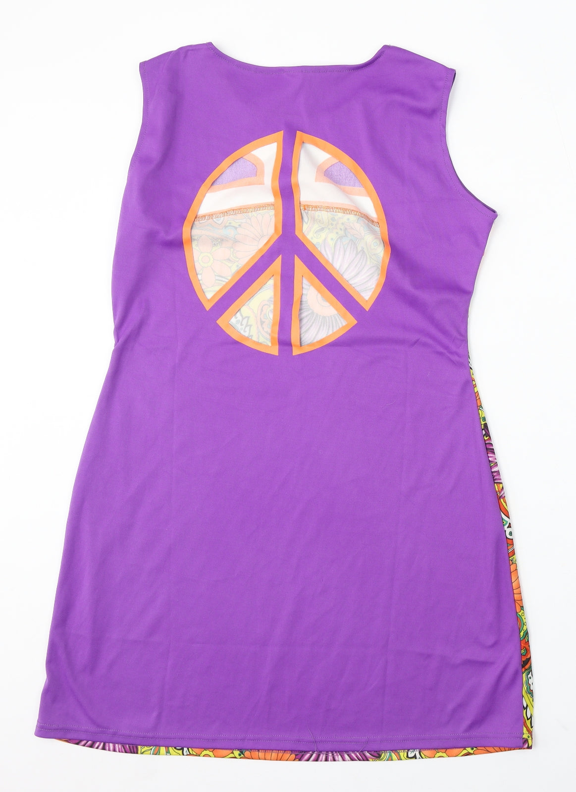 Smiffys Womens Purple Geometric Polyester Sheath Size L Round Neck - Peace