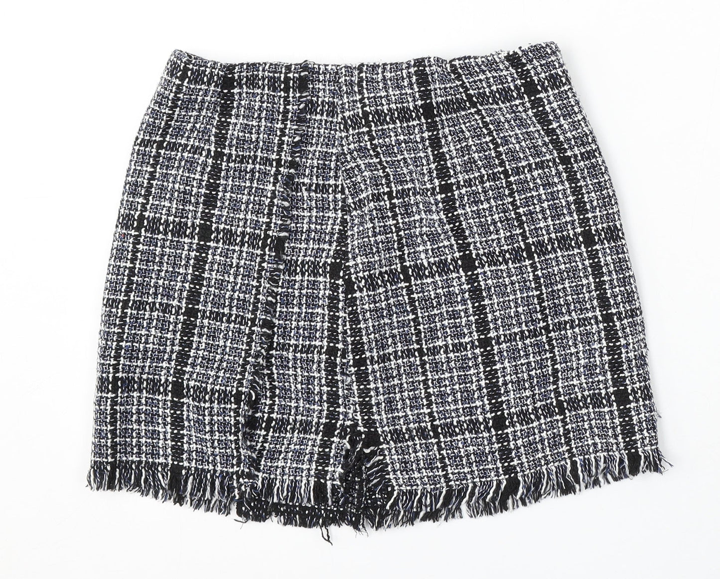 Preworn Womens Blue Check Polyester Skater Skirt Size 28 in