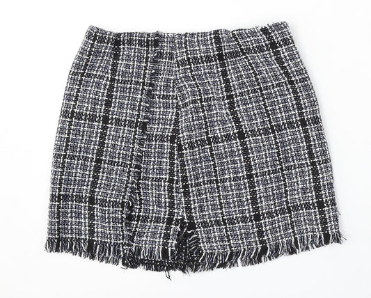 Preworn Womens Blue Check Polyester Skater Skirt Size 28 in
