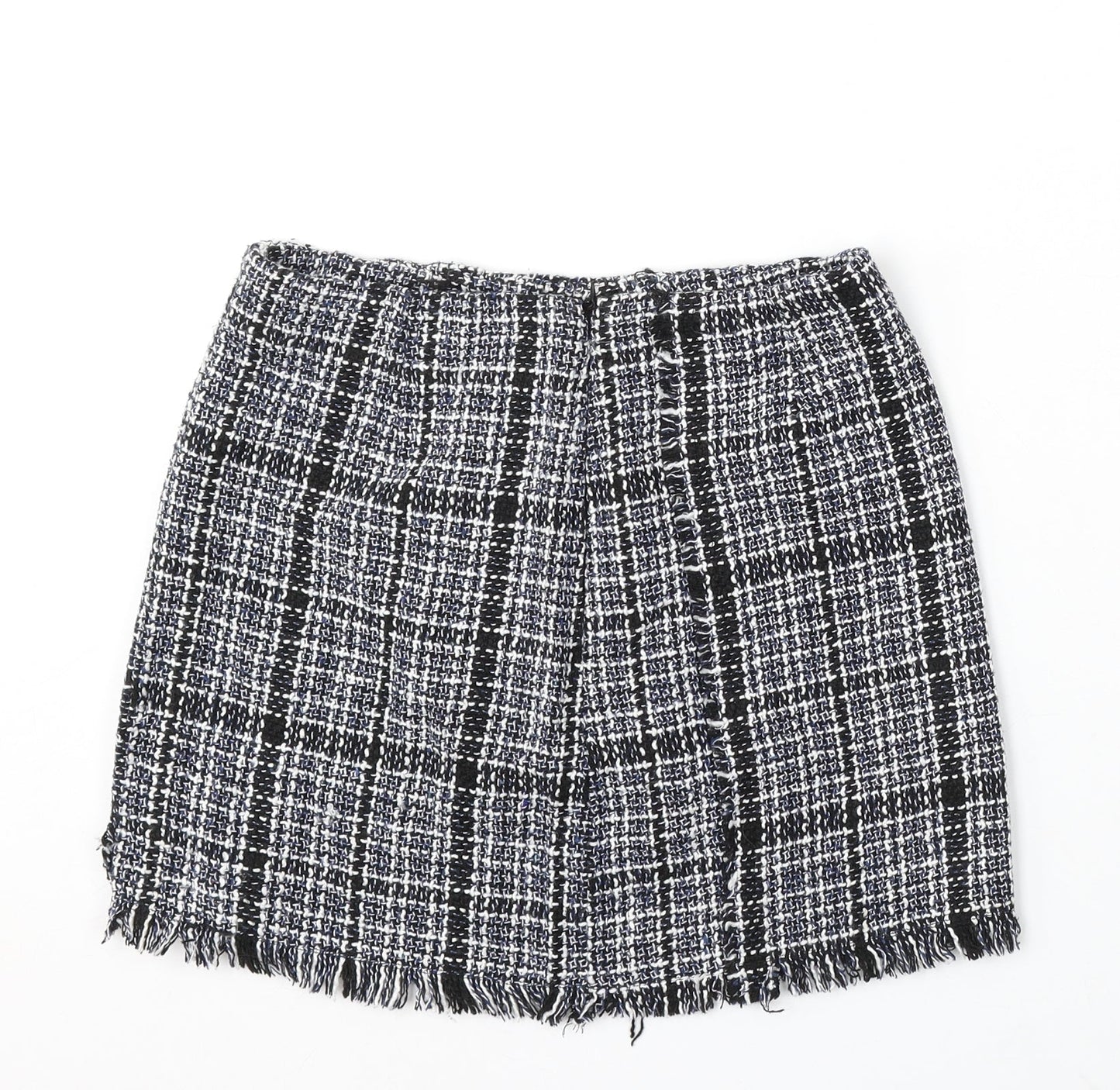 Preworn Womens Blue Check Polyester Skater Skirt Size 28 in
