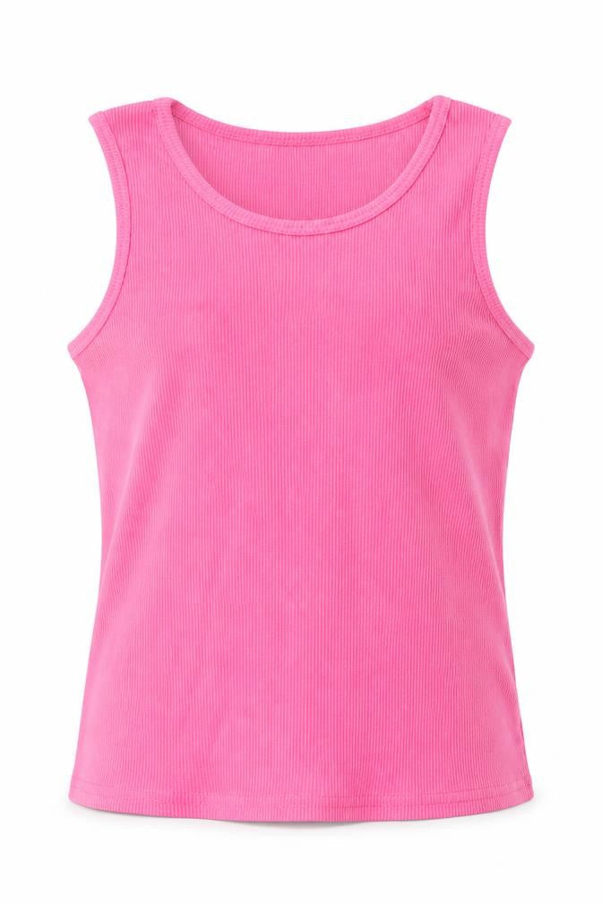 Miss Evie Girls Pink Polyester Basic Tank Size 9-10 Years Round Neck