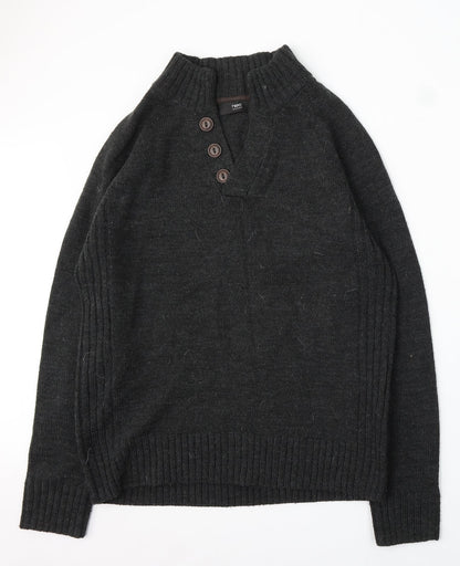 Preloved NEXT Womens Grey V-Neck Acrylic Pullover Jumper Size L - Front