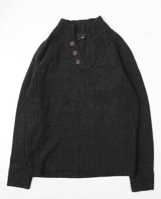 NEXT Womens Grey V-Neck Acrylic Pullover Jumper Size L