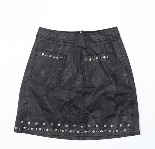 Stradivarius Womens Black Polyurethane A-Line Skirt Size 4