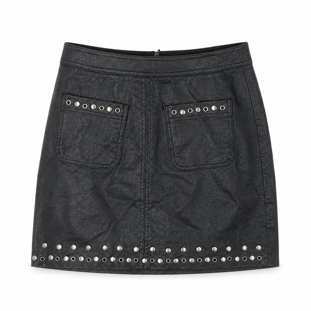 Stradivarius Womens Black Polyurethane A-Line Skirt Size 4