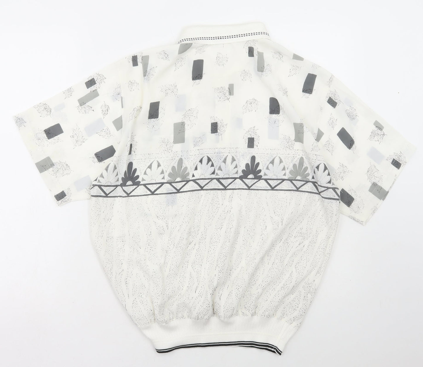 Belair Womens White Geometric Polyester Basic Blouse Size M Collared