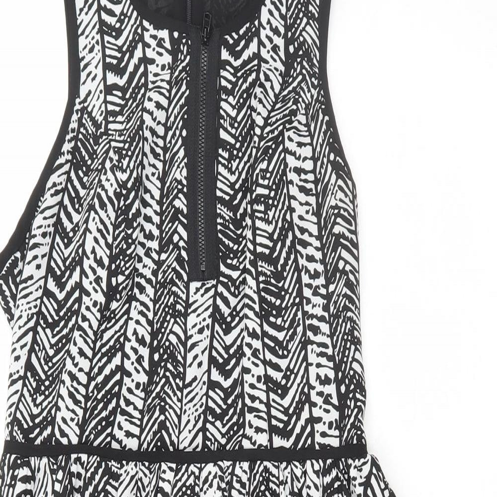 Topshop Womens Black Geometric Polyester Skater Dress Size 10 Round Neck