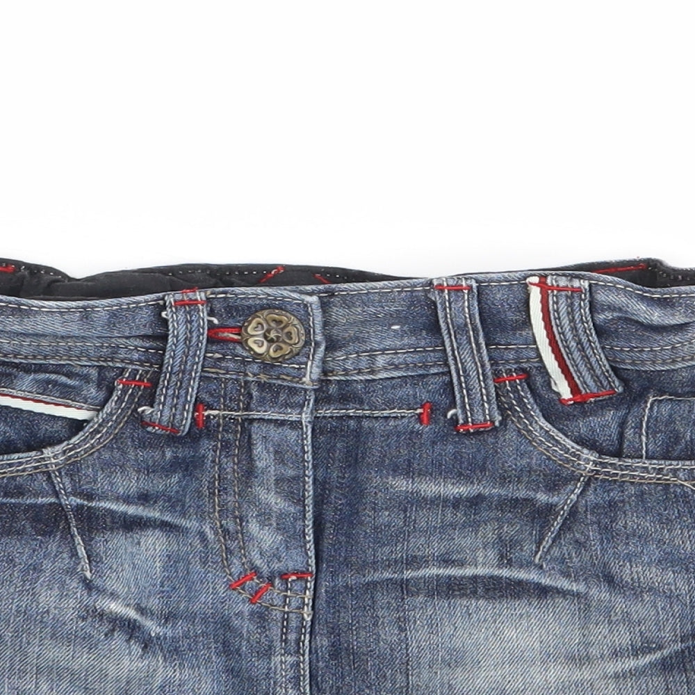 NEXT Girls Blue 100% Cotton Mini Skirt Size 5 Years Regular Button
