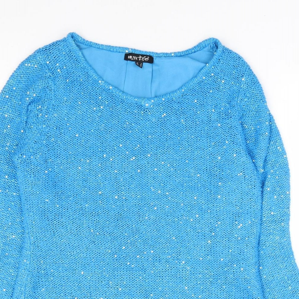 Marble Womens Black Round Neck Cotton Pullover Jumper Size XS