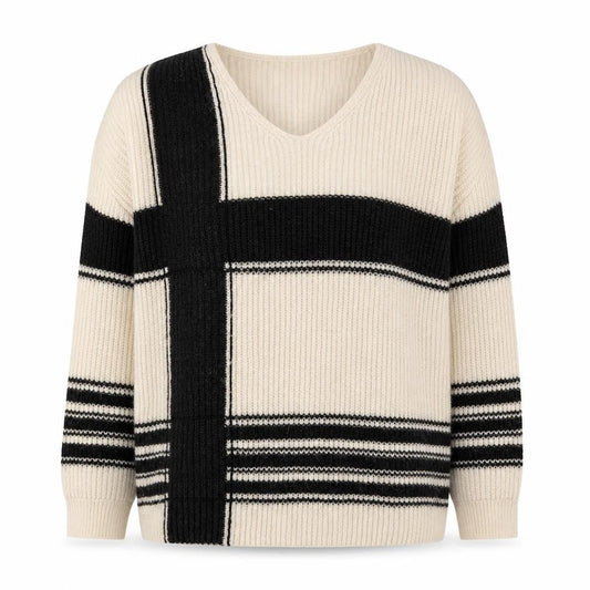 Next Womens Ivory V-Neck Geometric Acrylic Pullover Jumper Size 8