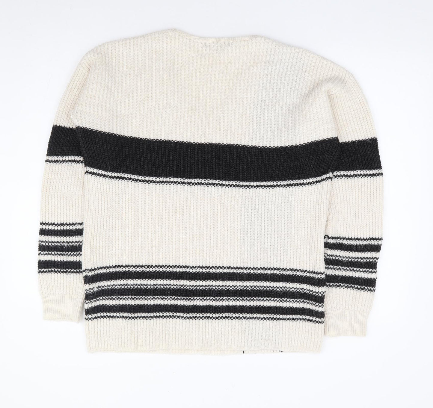 NEXT Womens Ivory V-Neck Geometric Acrylic Pullover Jumper Size 8