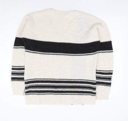 Next Womens Ivory V-Neck Geometric Acrylic Pullover Jumper Size 8
