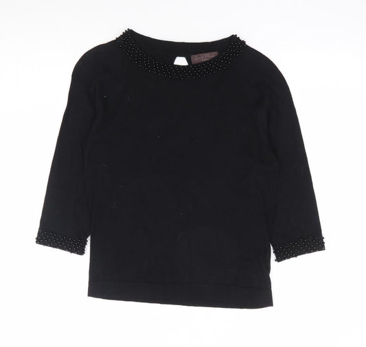 Great Plains London Womens Black Round Neck Cotton Pullover Jumper Size S