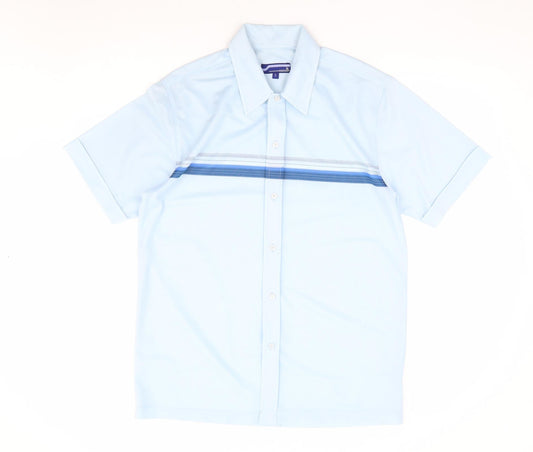 Innocentimens Collentions Mens Blue Striped Polyester Button-Up Size S Collared Button
