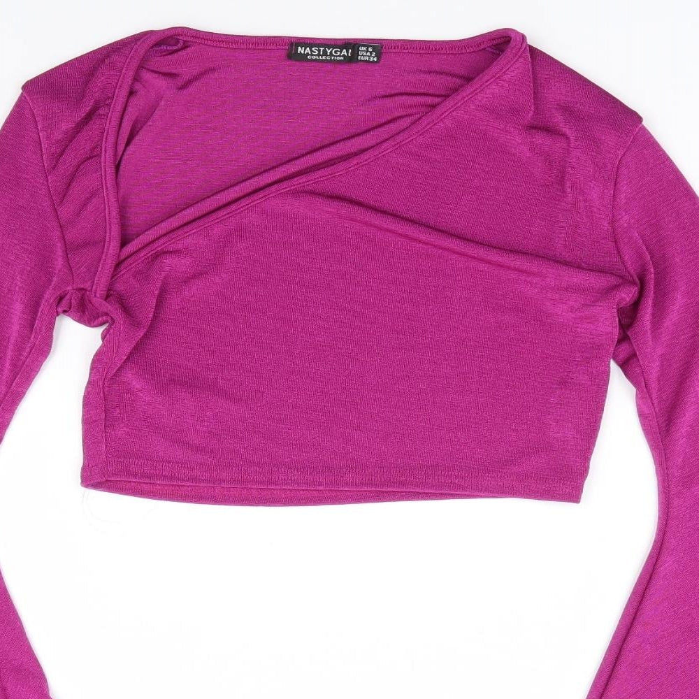 Nasty Gal Womens Purple Polyester Cropped T-Shirt Size 6 V-Neck