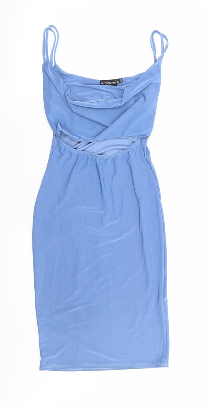 PRETTYLITTLETHING Womens Blue Polyester Bodycon Size 4 Collared Pullover